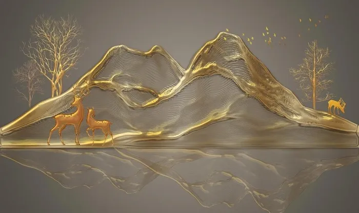 金色山水麋鹿背景图片(9071x5669)psd模版下载