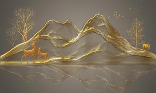 金色山水麋鹿背景图片