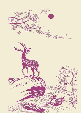 矢量鹿 松树图片