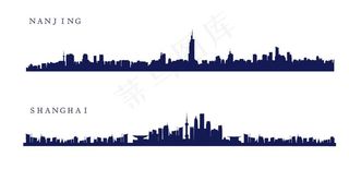南京上海城市全景剪影矢量图图片