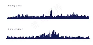 南京上海城市全景剪影矢量图图片