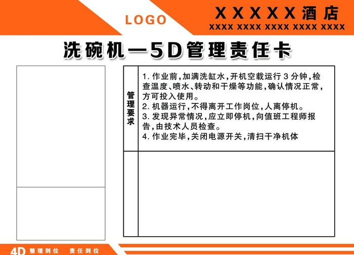 洗碗机 4D管理责任卡图片