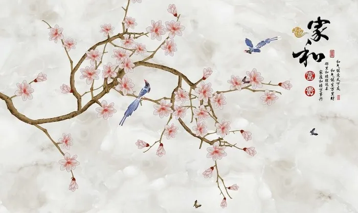 大理石花鸟背景墙图片(9071x5669)psd模版下载
