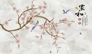 大理石花鸟背景墙图片