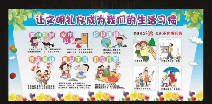 文明礼仪 生活习惯公益展板图片cdr矢量模版下载