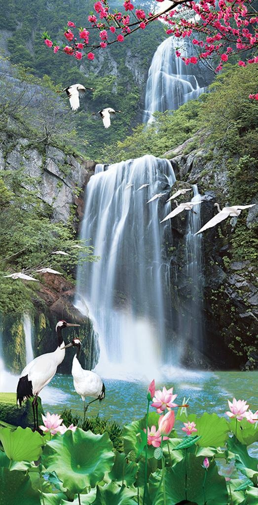 流水生财山水玄关背景图片