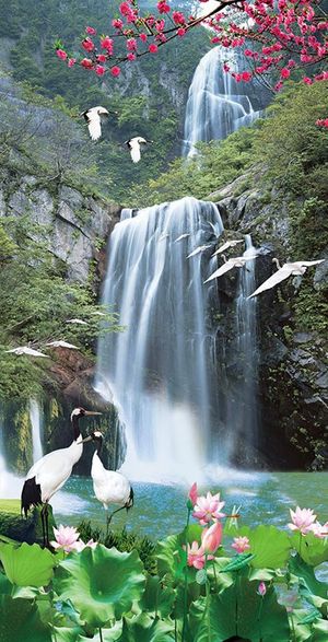 流水生财山水玄关背景图片