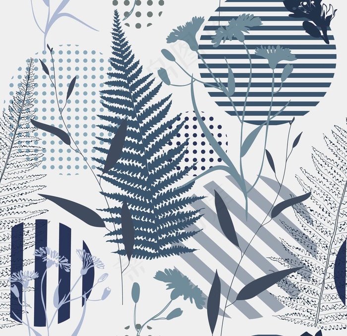 植物几何拼接满印图片