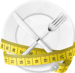 减肥盘子刀叉皮尺矢量素材图片
