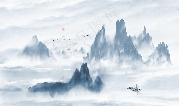 大理石水墨山水图片