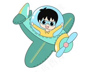 开飞机卡通男孩图片