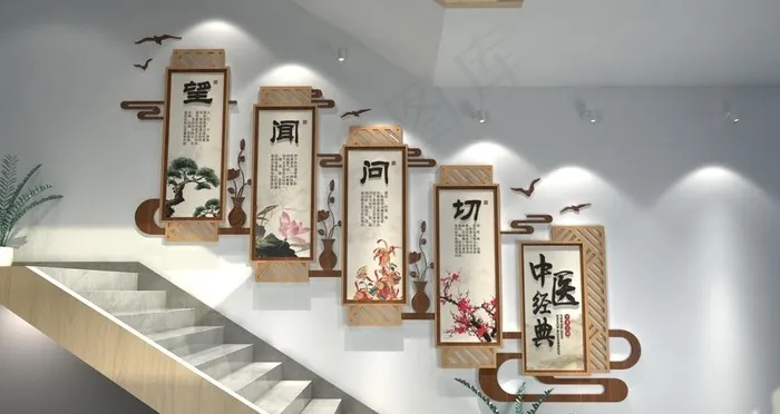 中医经典医院楼梯文化墙图片cdr矢量模版下载