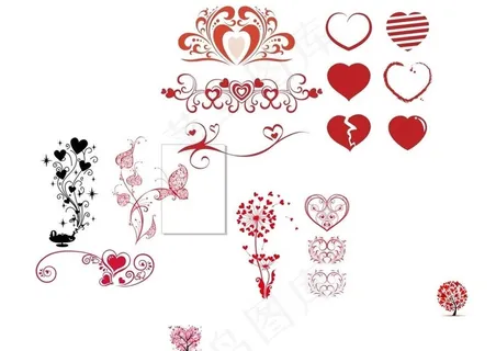 红心装饰元素矢量图图片 红心装饰元素矢量图图片