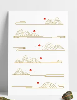 金色中式古典线性祥云纹山纹装饰图片