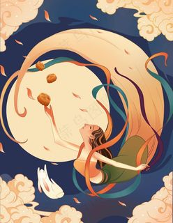 国潮风中秋手绘插画图片