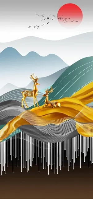 线条麋鹿山水装饰画玄关图片 线条麋鹿山水装饰画玄关图片
