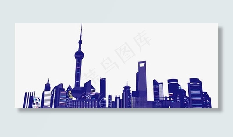 卡通彩夜景上海城市图片ai矢量模版下载
