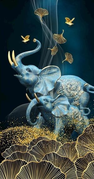 金色银杏叶大象艺术装饰画图片