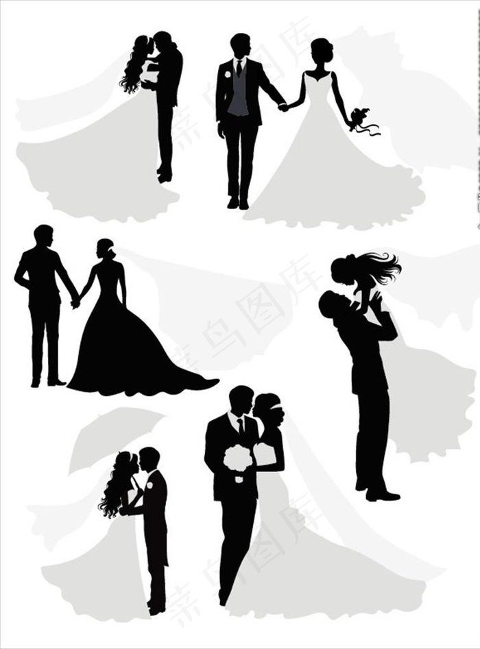 新郎新娘剪影图片