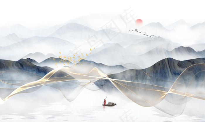 中式抽象山水装饰画背景墙图片