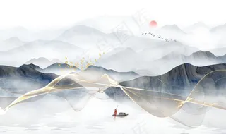 中式抽象山水装饰画背景墙图片