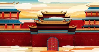 古风红墙建筑图片