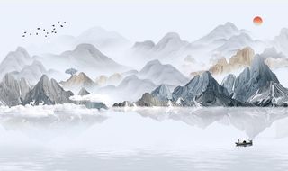 新中式山水背景墙壁纸图片