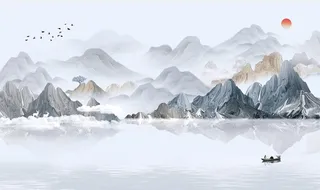 新中式山水背景墙壁纸图片