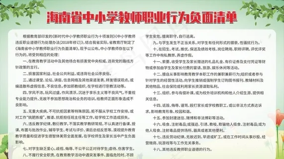 海南中小学教师职业行为负面清单图片