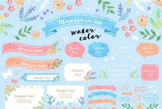 矢量水彩花环对话框飘带碎花素材图片