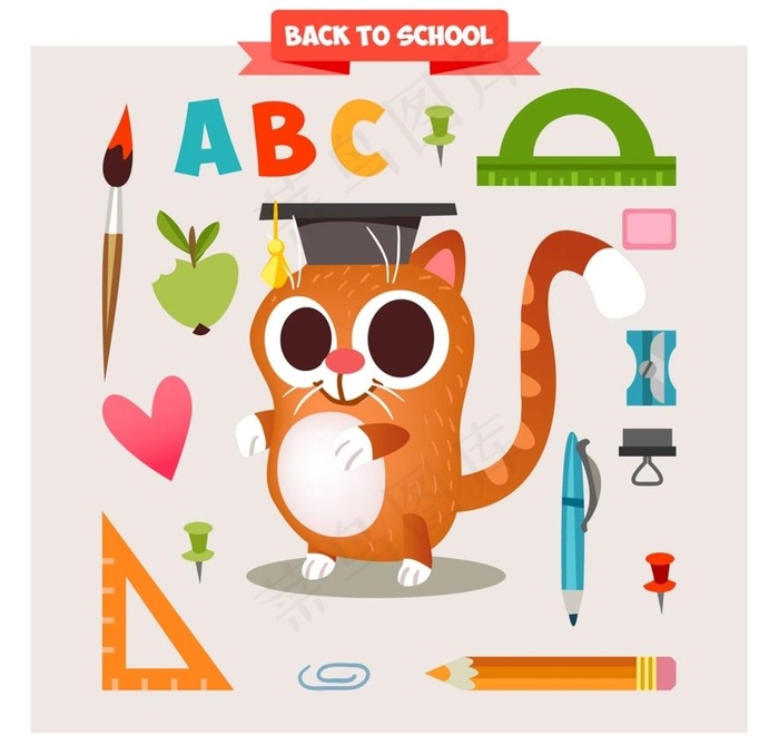 猫咪和学习元素图片