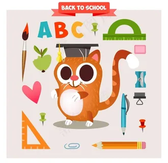 猫咪和学习元素图片