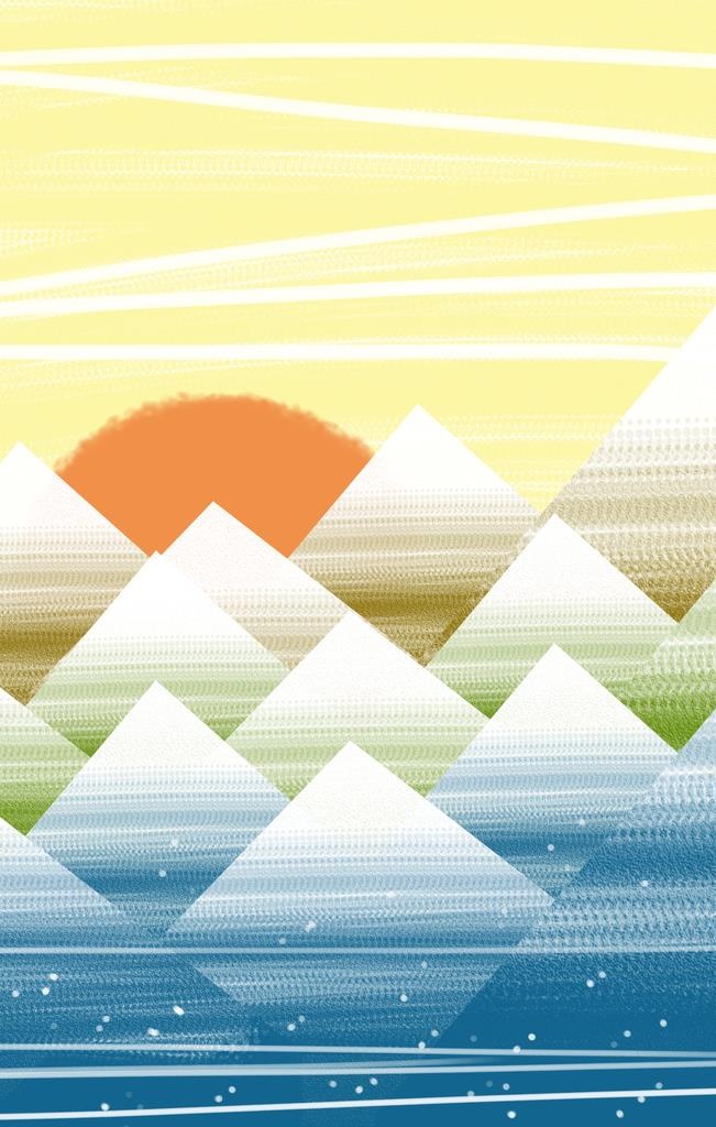 暖色和风日式扁平插画山水背景图片