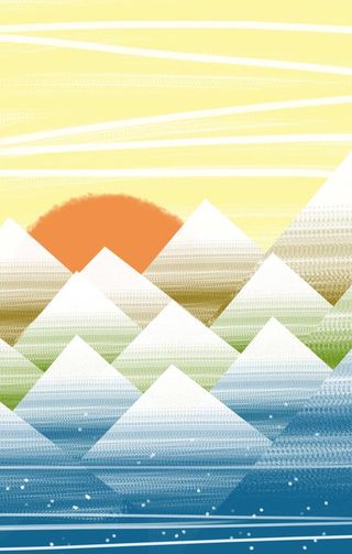 暖色和风日式扁平插画山水背景图片