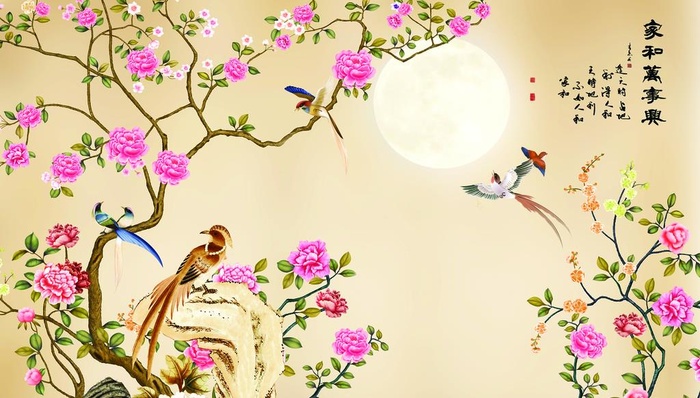 高清花鸟图 家和万事兴海报图片