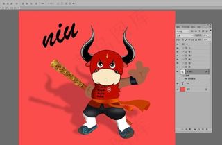 红底可爱金箍棒武术卡通牛魔王图片