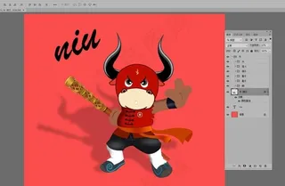 红底可爱金箍棒武术卡通牛魔王图片