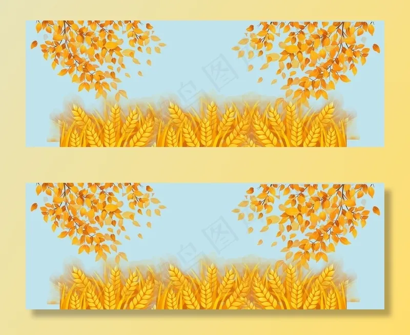秋叶麦穗插画素材图片