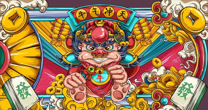 牛年国潮插画图片