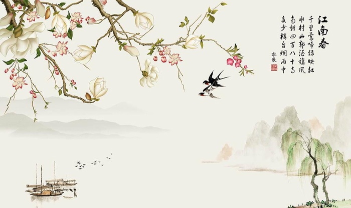 江南春中式背景墙图片