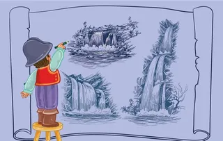 儿童画瀑布图片