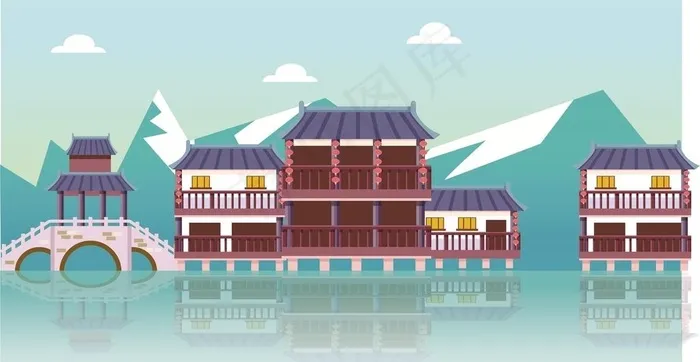 中式建筑图片ai矢量模版下载