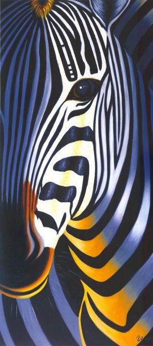 斑马油画图片