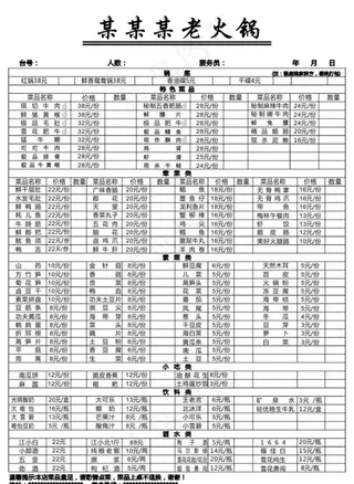 火锅店菜单图片