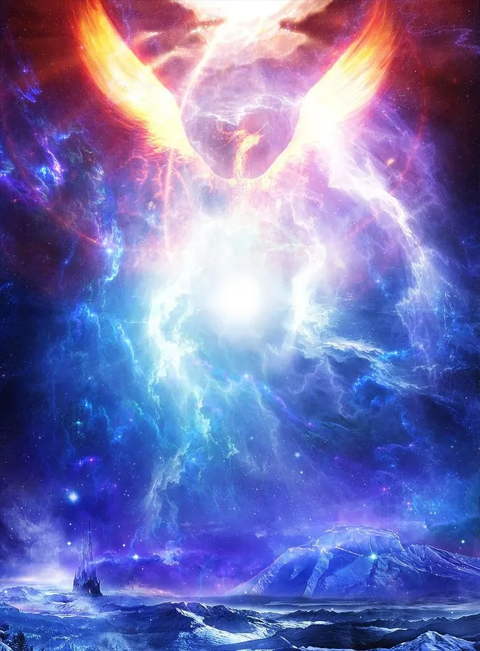 玄幻冰山火凤凰图片(2500x3500)psd模版下载