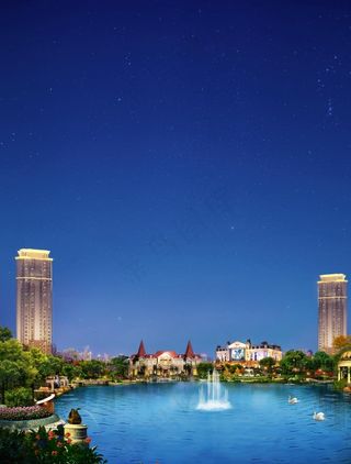 地产高端夜景湖景图片