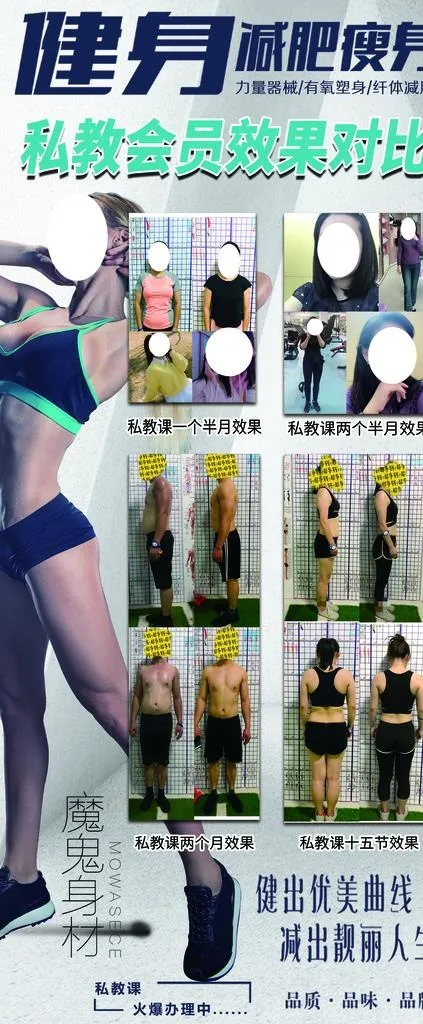 健身减肥瘦身私教效果对比展架图片psd模版下载