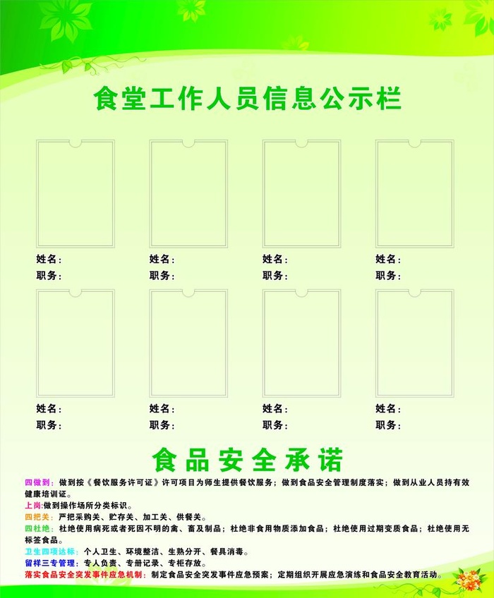 食堂工作人员信息公示栏图片cdr矢量模版下载