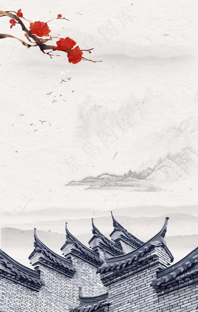 水墨山水手绘背景图片