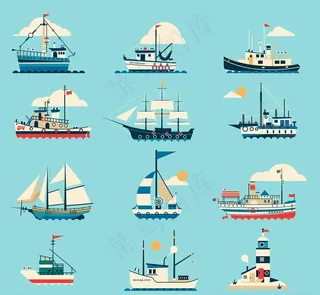 海上船只和灯塔图片
